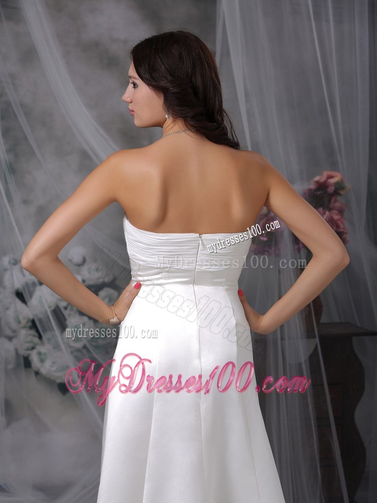 Simple Column Sheath Sweetheart Floor-length Ruched Wedding Dress