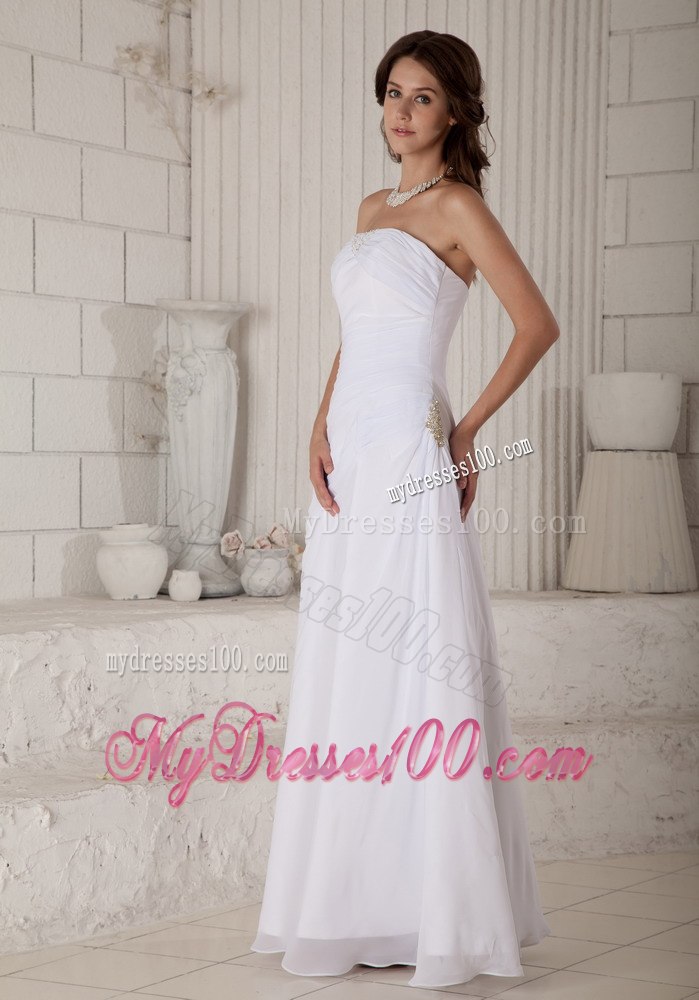 Simple Column Strapless Long Beading and Ruched Wedding Dresses