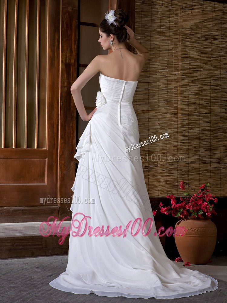 Simple Column Sweetheart Court Train Ruching Beach Wedding Dresses