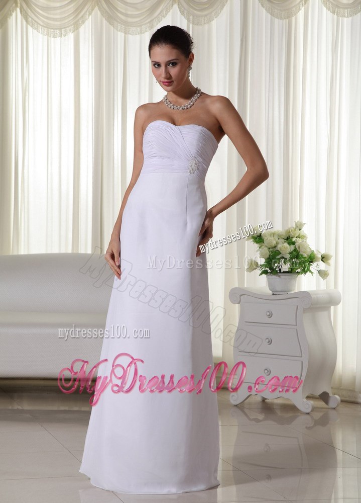 Simple Column Sweetheart Long Ruching Summer Wedding Dresses