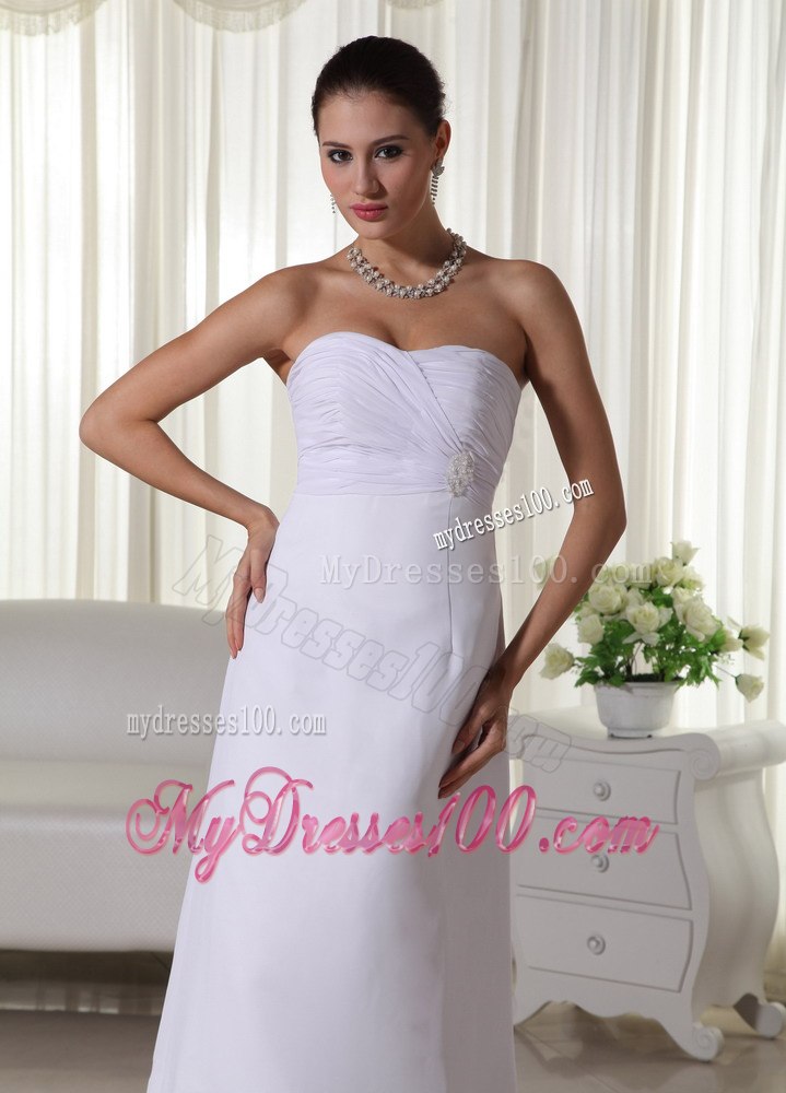 Simple Column Sweetheart Long Ruching Summer Wedding Dresses