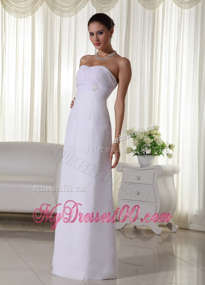 Simple Column Sweetheart Long Ruching Summer Wedding Dresses