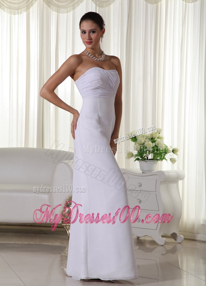 Simple Column Sweetheart Long Ruching Summer Wedding Dresses