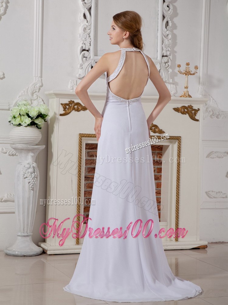 Simple Empire Halter High-low Beading Wedding Dress with Backless