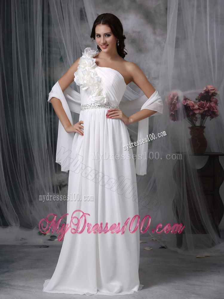 Simple Empire One Shoulder Brush Train Beading 2013 Wedding Dress