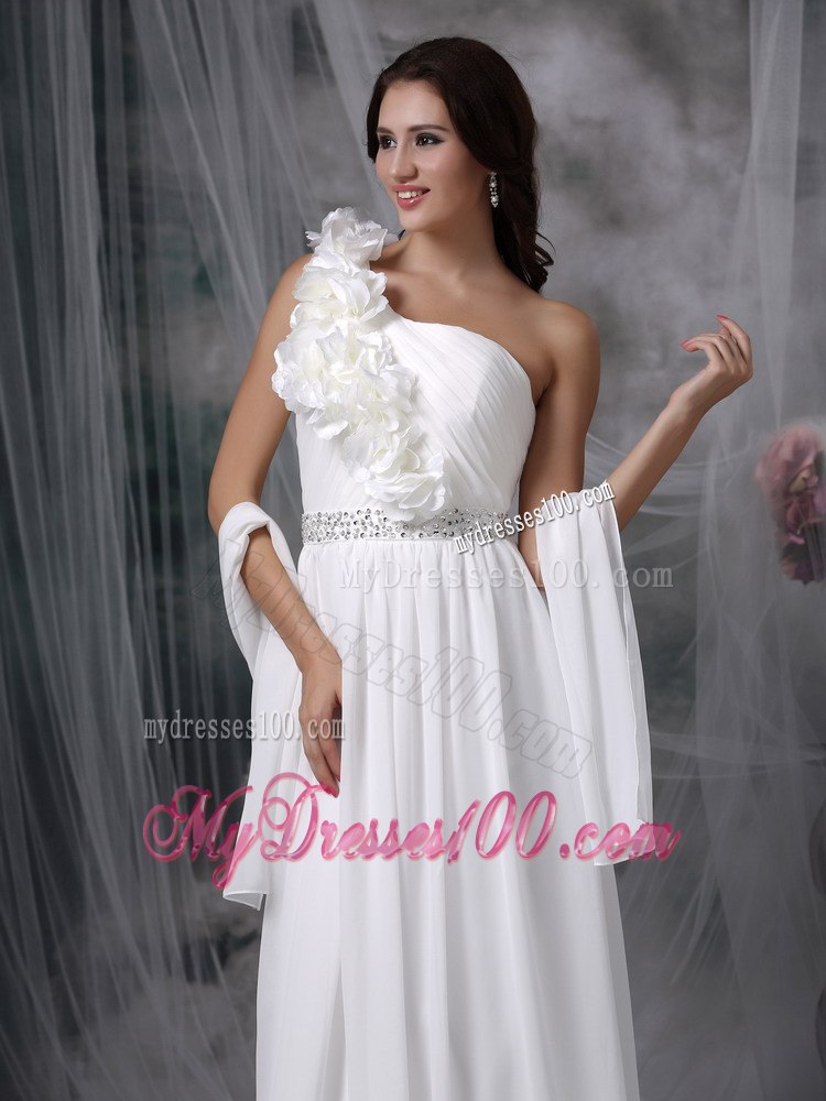 Simple Empire One Shoulder Brush Train Beading 2013 Wedding Dress