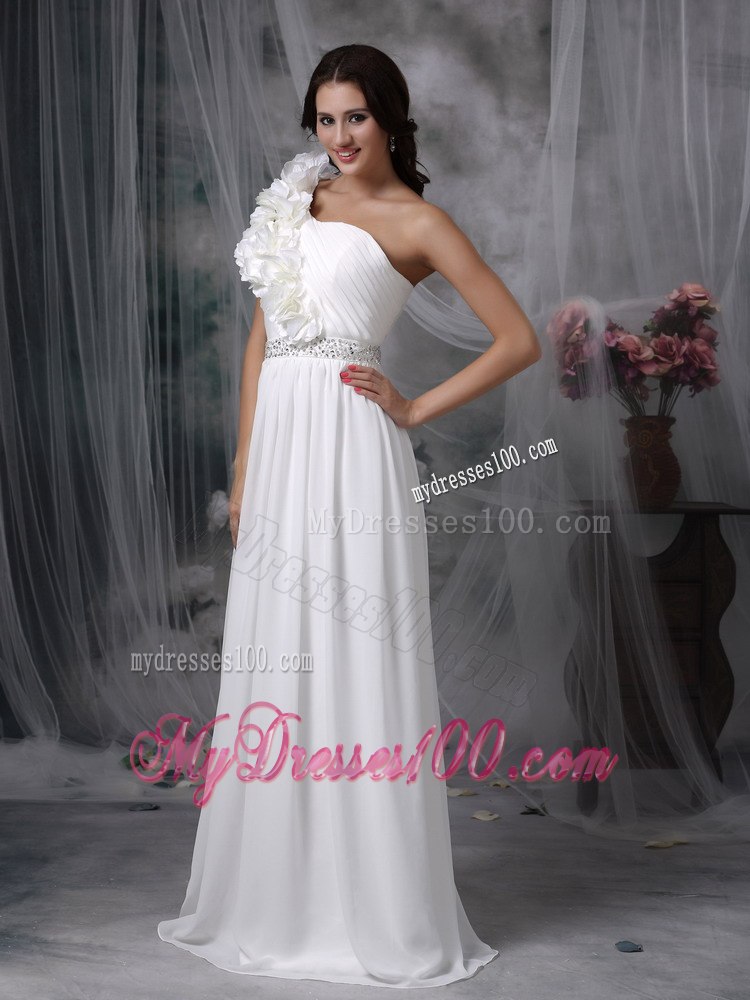 Simple Empire One Shoulder Brush Train Beading 2013 Wedding Dress
