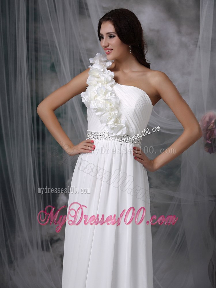 Simple Empire One Shoulder Brush Train Beading 2013 Wedding Dress