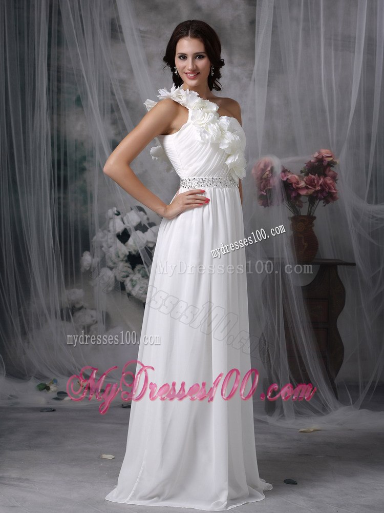 Simple Empire One Shoulder Brush Train Beading 2013 Wedding Dress