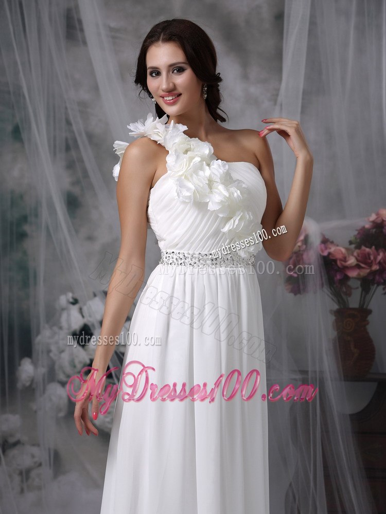 Simple Empire One Shoulder Brush Train Beading 2013 Wedding Dress