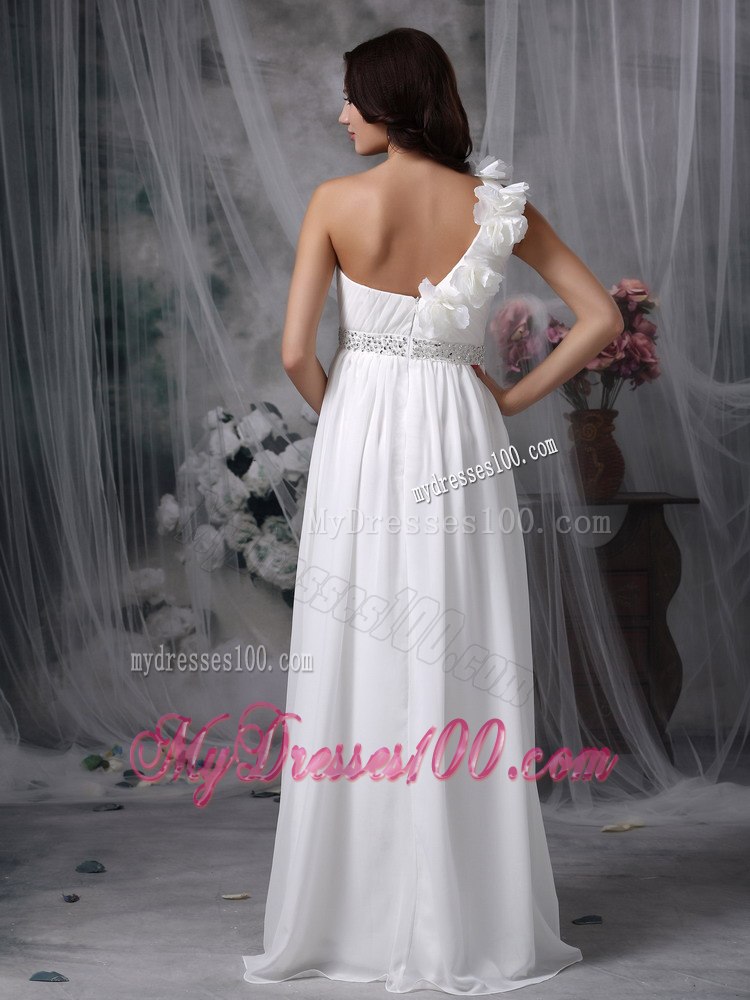 Simple Empire One Shoulder Brush Train Beading 2013 Wedding Dress