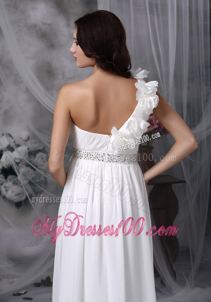 Simple Empire One Shoulder Brush Train Beading 2013 Wedding Dress