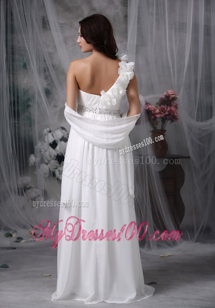 Simple Empire One Shoulder Brush Train Beading 2013 Wedding Dress