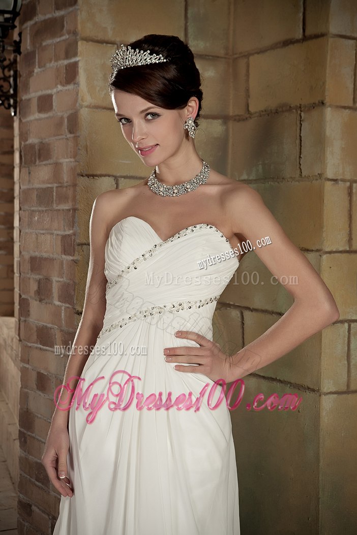 Cheap Empire Sweetheart Court Train Beading 2013 Beach Wedding Dress