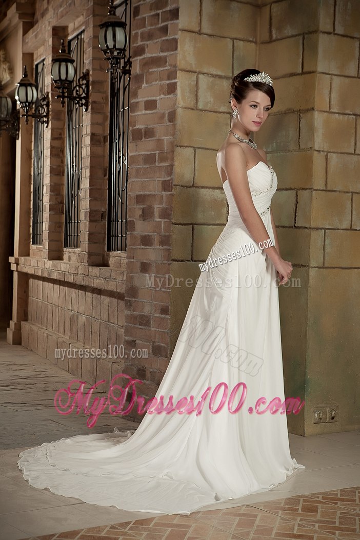 Cheap Empire Sweetheart Court Train Beading 2013 Beach Wedding Dress