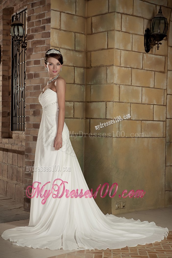 Cheap Empire Sweetheart Court Train Beading 2013 Beach Wedding Dress