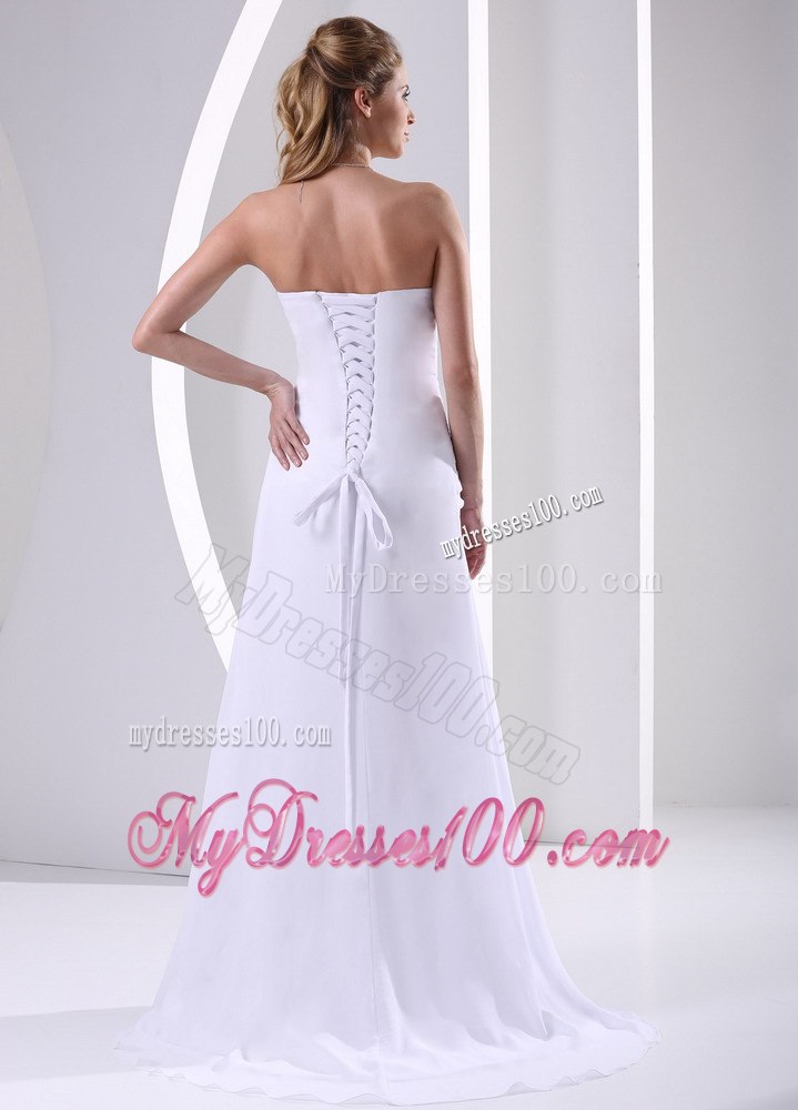 Simple Column Strapless Appliques and Ruching 2013 Wedding Dress