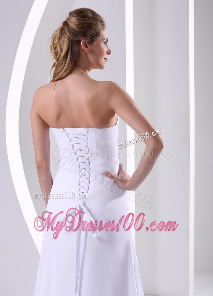 Simple Column Strapless Appliques and Ruching 2013 Wedding Dress