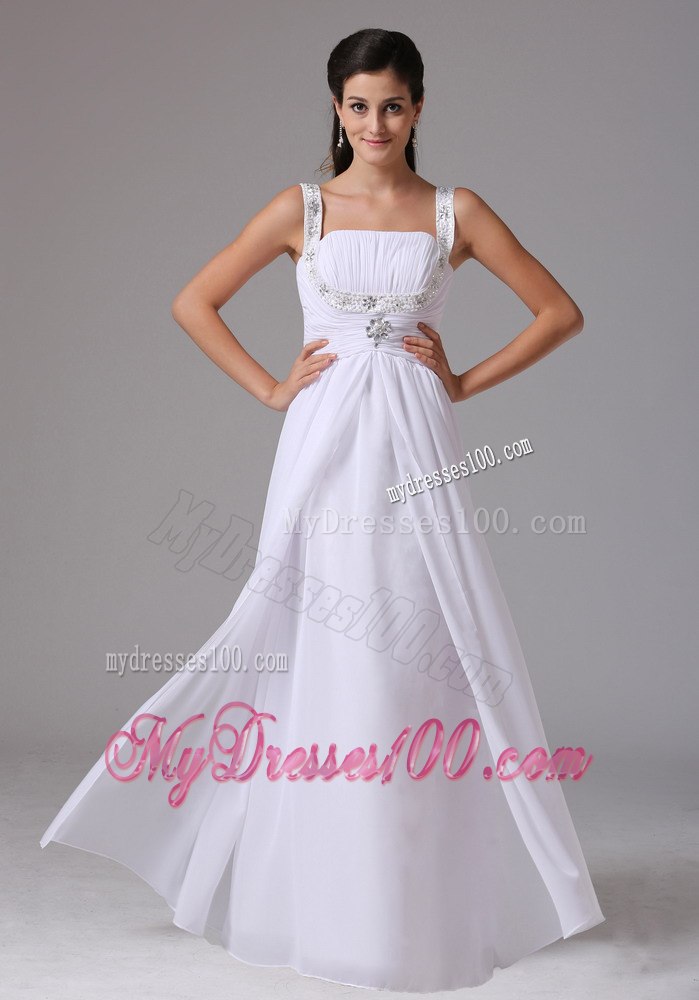 Simple Straps Ruched Bodice and Appliques Decorate Wedding Dress