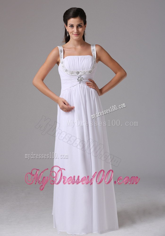Simple Straps Ruched Bodice and Appliques Decorate Wedding Dress