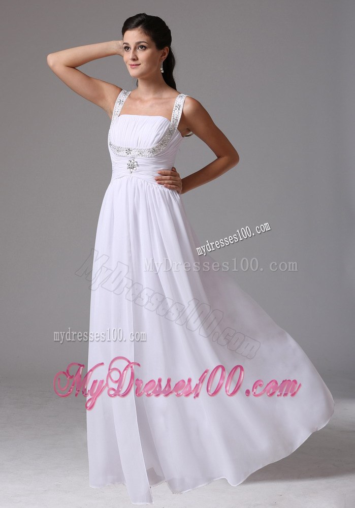 Simple Straps Ruched Bodice and Appliques Decorate Wedding Dress