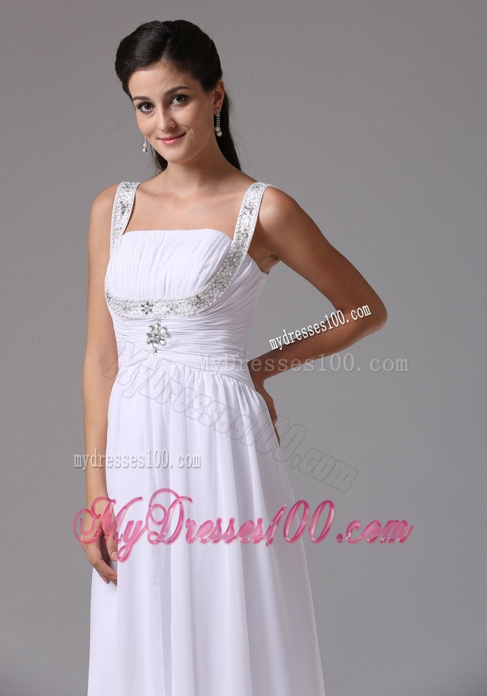 Simple Straps Ruched Bodice and Appliques Decorate Wedding Dress