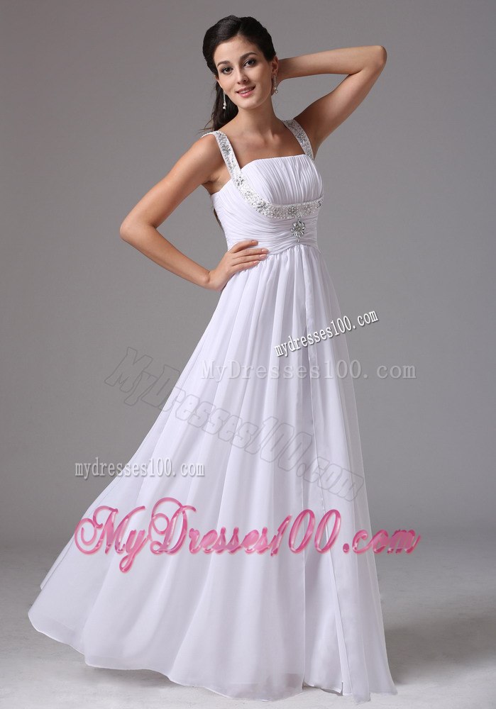 Simple Straps Ruched Bodice and Appliques Decorate Wedding Dress