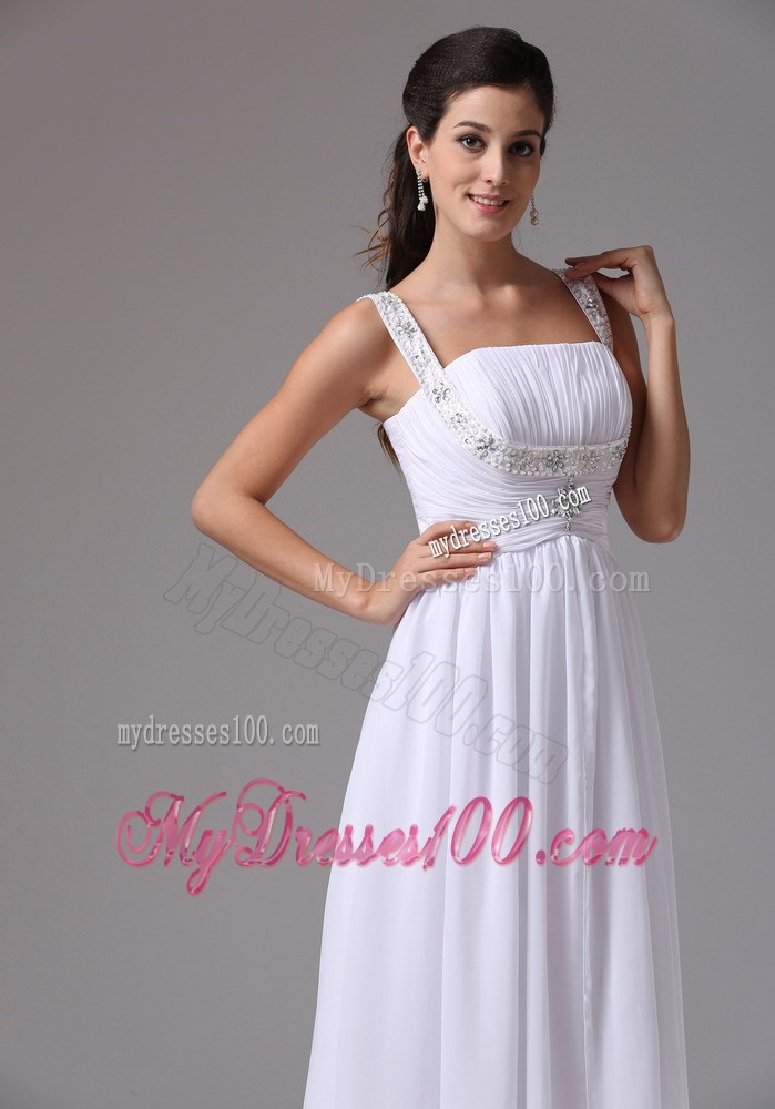 Simple Straps Ruched Bodice and Appliques Decorate Wedding Dress