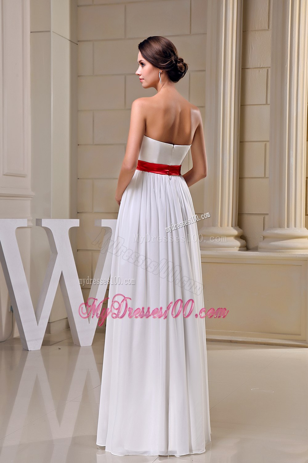 Simple Column Strapless Beading Floor-length Wedding Dress with Belt