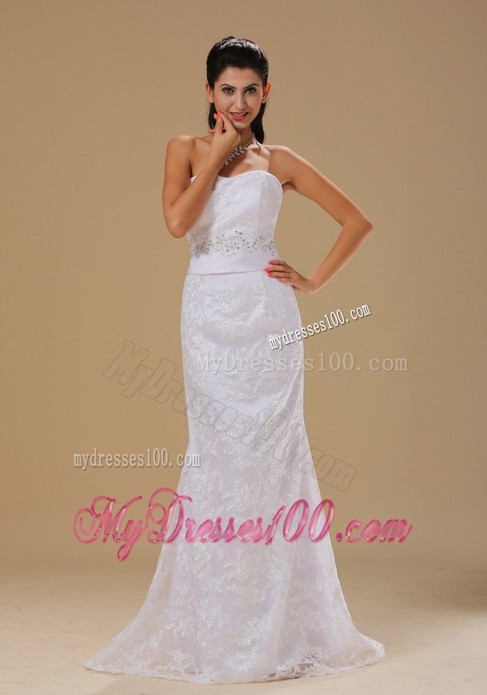 Strapless Lace Over Skirt Beaded Decorate Waist For Wedding Dress