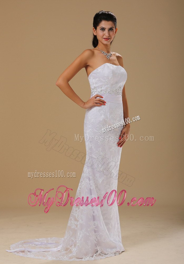 Strapless Lace Over Skirt Beaded Decorate Waist For Wedding Dress