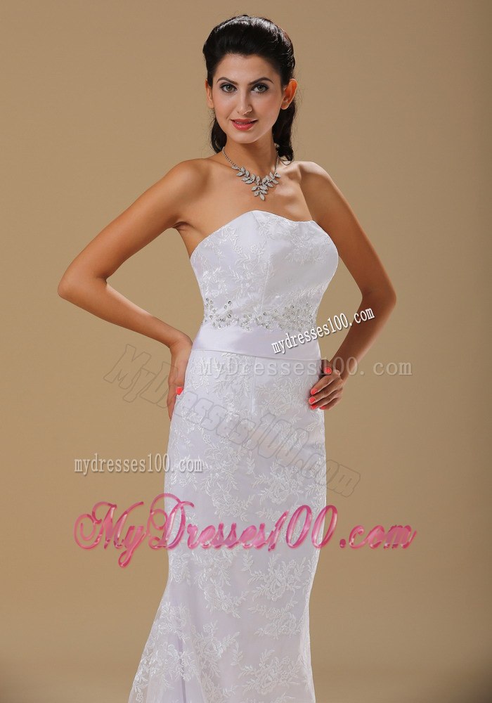Strapless Lace Over Skirt Beaded Decorate Waist For Wedding Dress