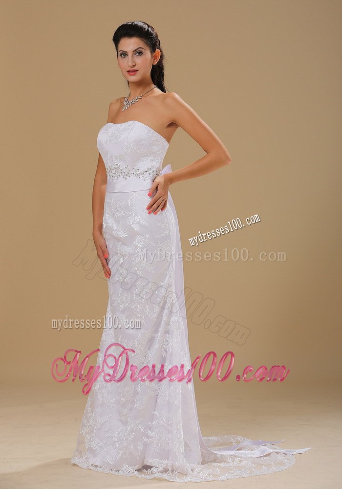 Strapless Lace Over Skirt Beaded Decorate Waist For Wedding Dress