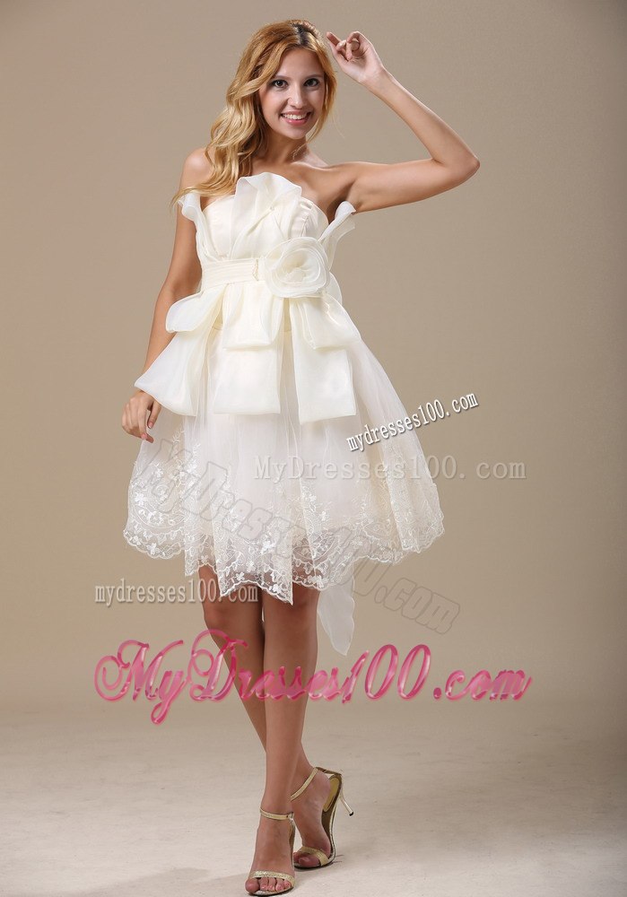 Strapless White Bow and Hand Made Flowers In Sacramento Californ