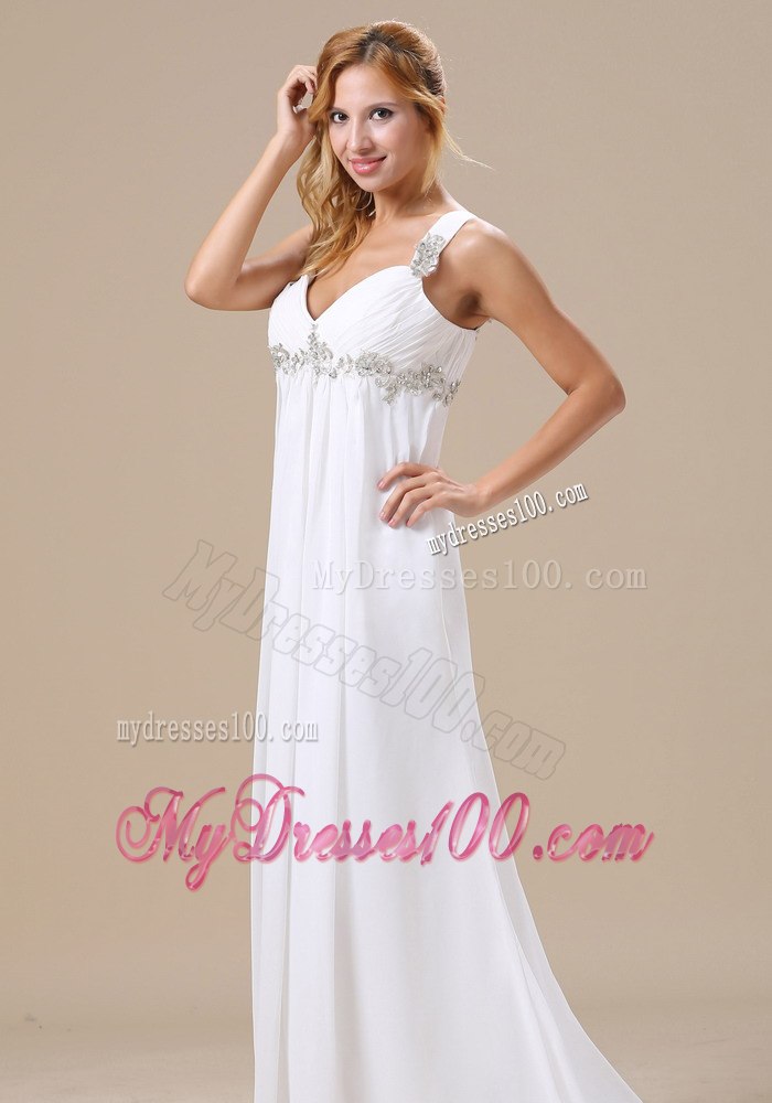 2013 Discount Empire Straps Appliques Wedding Dress with Brush Train