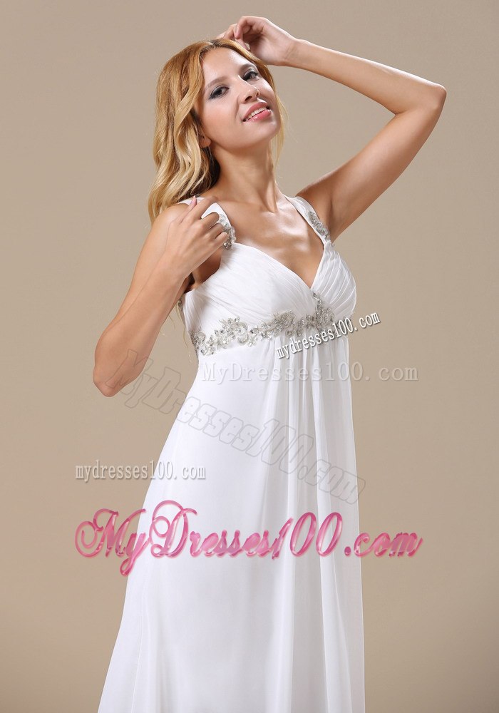 2013 Discount Empire Straps Appliques Wedding Dress with Brush Train