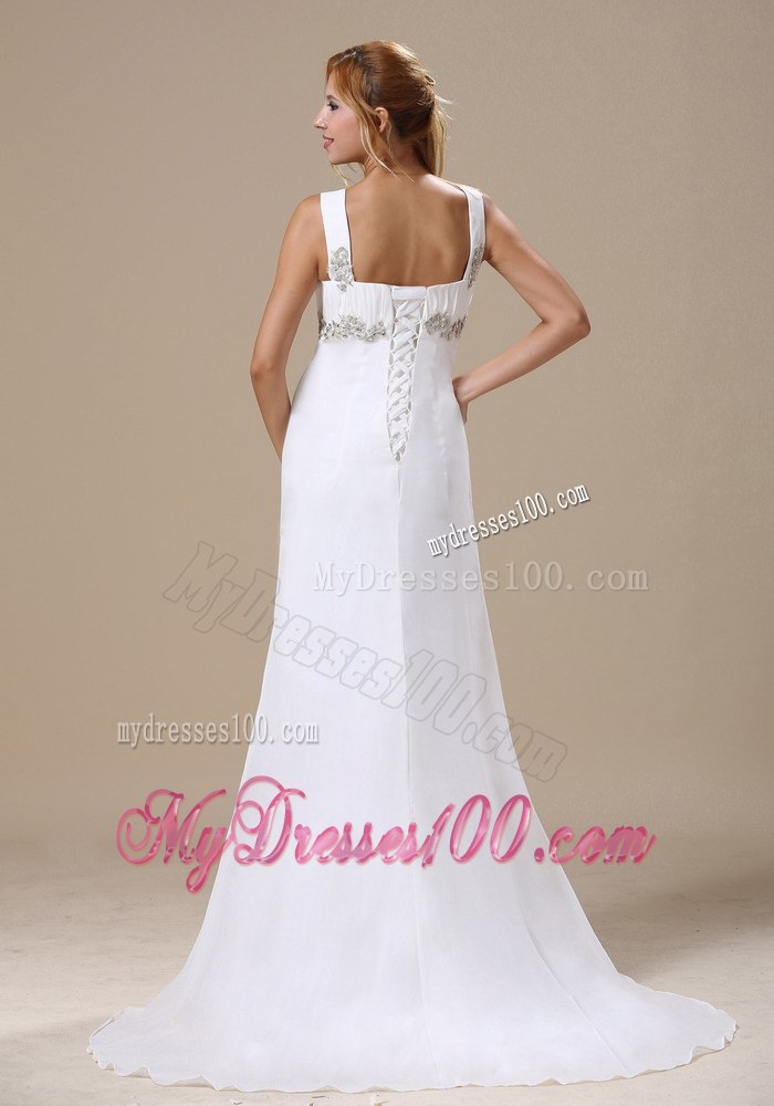 2013 Discount Empire Straps Appliques Wedding Dress with Brush Train