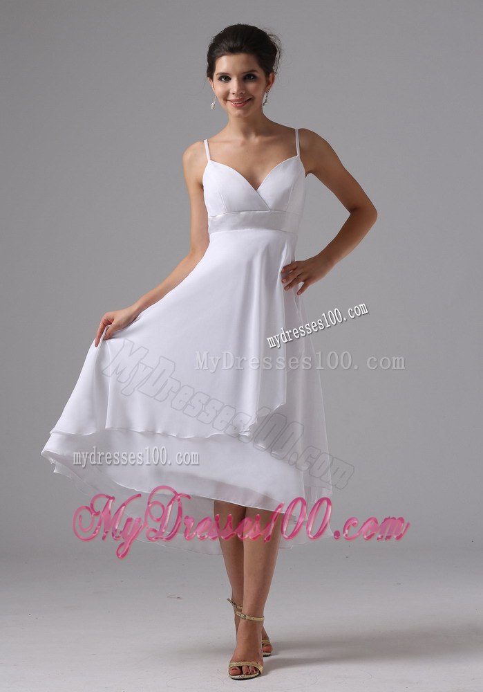 Straps Simple Tea-length 2013 Beach Wedding Dresses Custom Made