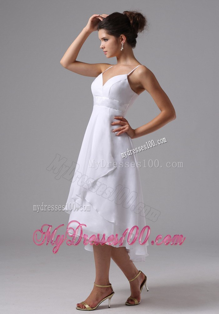 Straps Simple Tea-length 2013 Beach Wedding Dresses Custom Made