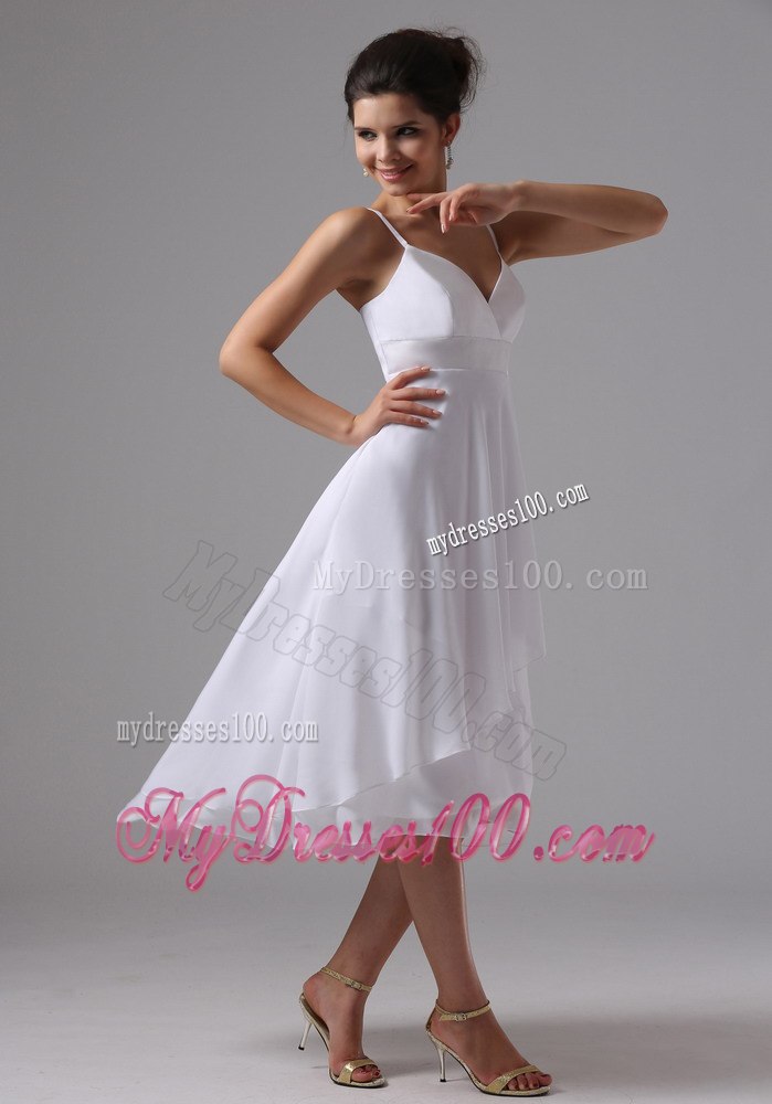 Straps Simple Tea-length 2013 Beach Wedding Dresses Custom Made