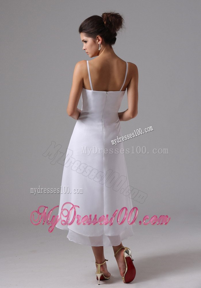 Straps Simple Tea-length 2013 Beach Wedding Dresses Custom Made