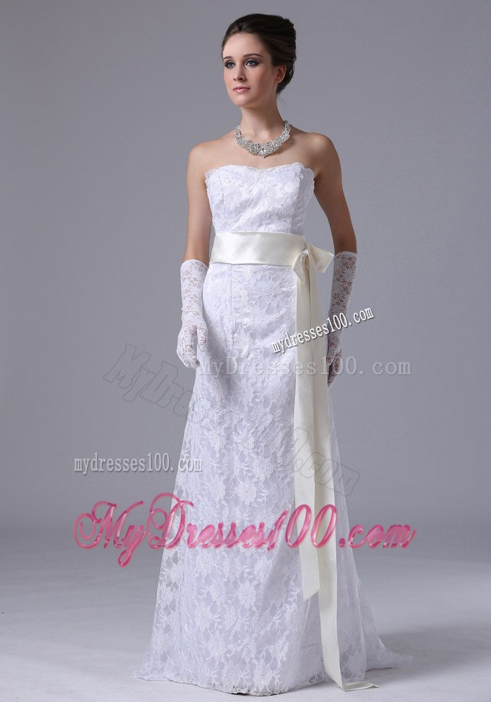 Stylish Strapless Column Sheath Brush Sweep 2012 Wedding Dress
