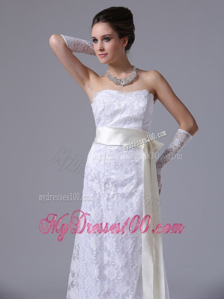 Stylish Strapless Column Sheath Brush Sweep 2012 Wedding Dress