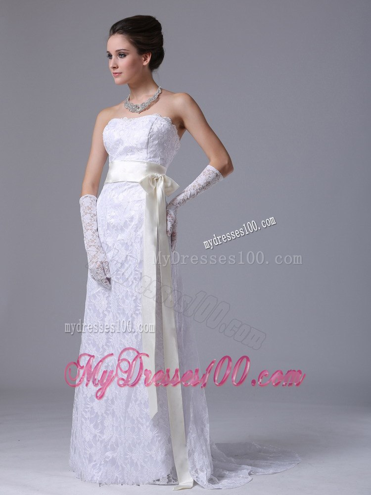 Stylish Strapless Column Sheath Brush Sweep 2012 Wedding Dress