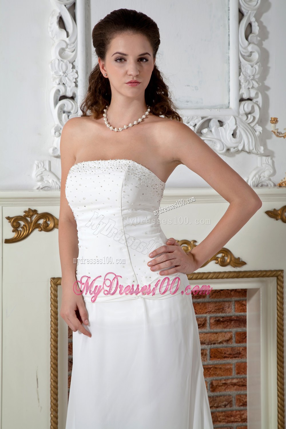 2013 Sweet Column Strapless Court Train Appliques Wedding Dresses