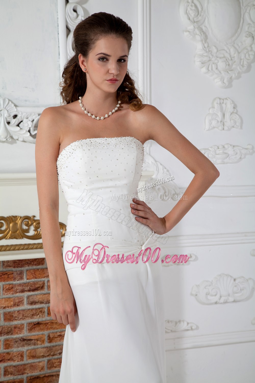 2013 Sweet Column Strapless Court Train Appliques Wedding Dresses