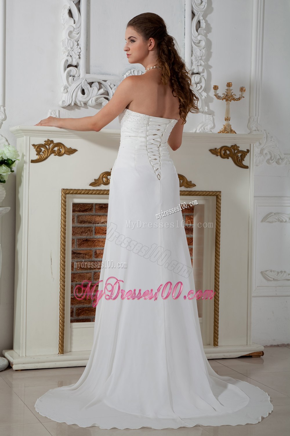 2013 Sweet Column Strapless Court Train Appliques Wedding Dresses