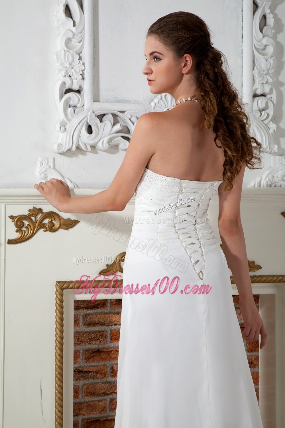 2013 Sweet Column Strapless Court Train Appliques Wedding Dresses