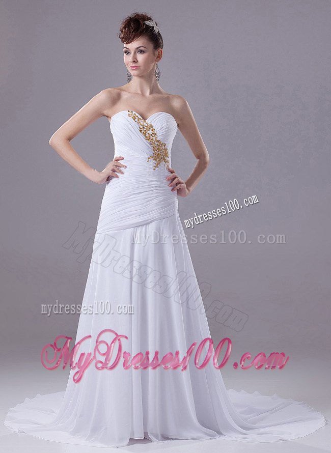 Gorgeous Sweetheart Appliques Court Train Stylish 2013 Wedding Dress