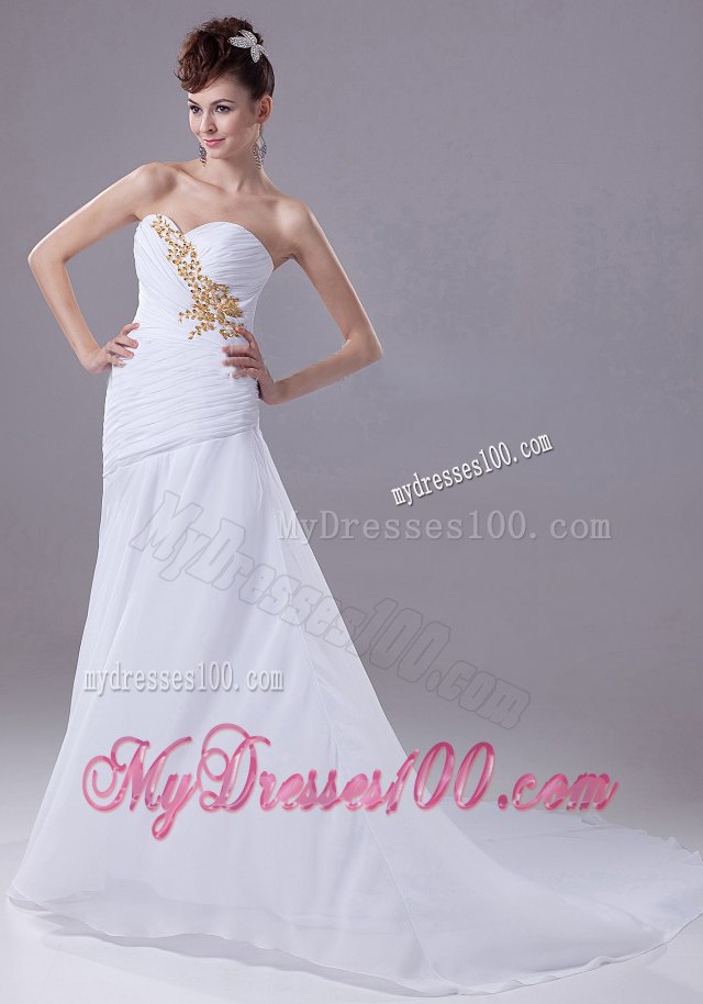 Gorgeous Sweetheart Appliques Court Train Stylish 2013 Wedding Dress